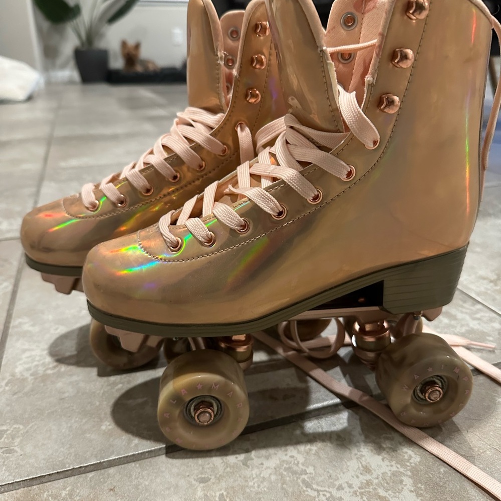 IMPALA Quad Holographic Roller Skates with Pink Laces